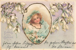 N°25184 - Clapsaddle - Fröhliche Ostern - Jeune Fille Dans Un Médaillon Entourée De Fleurs - Pâques