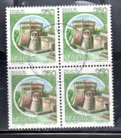 REPUBBLICA ITALY REPUBLIC 1980 CASTELLI D'ITALIA CASTLES CASTELLO ROCCA DI MONDAVIO QUARTINA BLOCK LIRE 250 USATO USED - 1971-80: Oblitérés