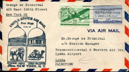 X0701 U.s.a. Cover Circuled 1947 With First Flight To Lydda Palestine - Palästina