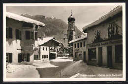 AK Oberammergau, Verschneite Partie Beim Gasthaus Sternwirt  - Oberammergau