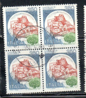 REPUBBLICA ITALY REPUBLIC 1980 CASTELLI D'ITALIA CASTLES CASTELLO MUSSOMELI CASTLE QUARTINA BLOCK LIRE 350 USATO USED - 1971-80: Gebraucht