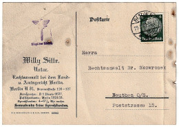 Berlin Willy Sitte Notar - Member Of NSRB  19.03.1938 Company Postcard II / Firmenpostkarte II - Briefkaarten