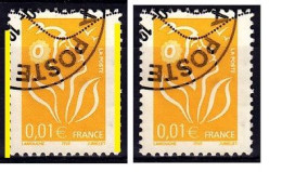 Variété 2 Bandes De Phosphore Sur Timbre 0,01€ Jaune Type Marianne De Lamouche Oblitéré N°3731 - 2004-2008 Marianne (Lamouche)