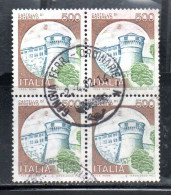 REPUBBLIA ITALY REPUBLIC 1980 CASTELLI D'ITALIA CASTLES CASTELLO ROVERETO CASTLE LIRE 500 QUARTINA BLOCK USATO USED - 1971-80: Gebraucht