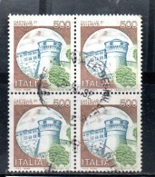 REPUBBLIA ITALY REPUBLIC 1980 CASTELLI D'ITALIA CASTLES CASTELLO ROVERETO CASTLE LIRE 500 QUARTINA BLOCK USATO USED - 1971-80: Gebraucht