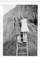Photo De Deux Jeune Filles élégante Posant Sur Une Echelle Contre Un Tas De Foin A La Campagne En 1933 - Anonyme Personen