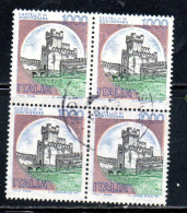 REPUBBLICA ITALY REPUBLIC 1980 1992 CASTELLI D'ITALIA CASTLES CASTELLO MONTAGNANA LIRE 1000 QUARTINA BLOCK USATO USED - 1971-80: Gebraucht