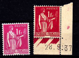 Timbre PAIX  N°369 1fr Rouge Au Lieu De Rose En Bord De Feuille Avec Date 28.9.37 - 1932-39 Paz