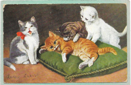 CHATS - Quatre Chatons, Coussin Vert - Cats