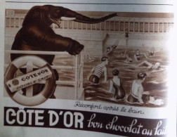Publicité De Presse ; Chocolat Au Lait Côte D'or - éléphant Maître Nageur - Art Déco - Publicités