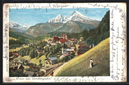 AK Berchtesgaden, Ortsansicht Gegen Bergpanorama  - Berchtesgaden