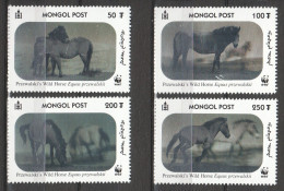 Mongolia 2000 Mi 3126-3129 MNH WWF - PRZEWALSKI HORSES - HOLOGRAMS - Unused Stamps