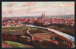 Künstler-AK Regensburg, Generalansicht Mit Dem Dom  - Regensburg