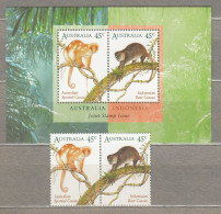 AUSTRALIA 1996 Fauna Indonesia Join Issue MNH(**) Mi 1540-1541 Bl 21 #Fauna848 - Singes