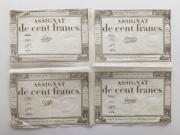 Assignat De 100 Francs - Feuille Complète - 4 Exemplaires Avec 4 Signature - Assignate