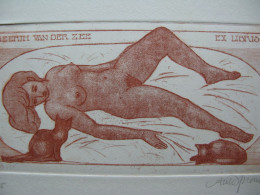 Exlibris Erotic Nude Bookplate Etching Radierung Erotisches Exlibris Ank Spronk-Feenstra Frauenakt 2 Katzen - Ex Libris