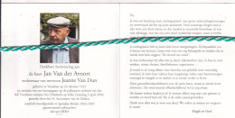 Jan Van Der Avoort-Van Dun, Vosselaar 1922, Turnhout 2010. Rijkswachter O.r. Foto - Obituary Notices