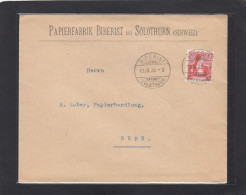 PAPIERFABRIK BIBERIST BEI SOLOTHURN. BRIEF NACH BERN, 1908. - Briefe U. Dokumente