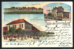 Lithographie Bissendorf / Wietze, Gasthaus F. Gödecke, Bahnhof  - Bissendorf