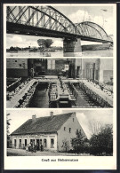 AK Hohenwutzen, Zimmermanns Gasthaus, Ballsaal, V.-Saldern-Brücke  - Brueck