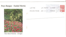 Euskal Herria Pays Basque Entier Postal PAP Parc Floral Urrugne Oblitération 2011 Marianne Luquet - Listos A Ser Enviados: Otros (1995-...)