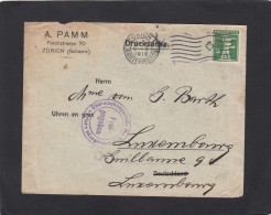 BRIEF AUS ZÜRICH AN EINEM UHRENGESCHÄFT IN LUXEMBURG, DEUTSCHER ZENSURSTEMPEL, 1918. - Cartas & Documentos