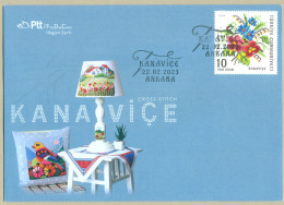 TURKEY 2023 MNH TEXTURED FABRIC CANVAS TEXTILE FLOWER HANDICRAFTS BIRDS FDC FIRST DAY COVER - Covers & Documents