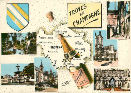 10 - Troyes - Multivues - Blasons - Carte Géographique - Mention Photographie Véritable - Carte Dentelée - CPSM Grand Fo - Troyes