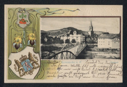 Passepartout-Lithographie Rotenburg A. F., Brücke Zur Neustadt, Stadtwappen  - Autres & Non Classés