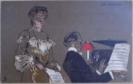 FANTAISIE CPA CARTE POSTALE ANCIENNE ILLUSTRATEUR EN SOIREE SERIE 435 RAPHAEL TUCK EDITEURS CHANTEUSE PIANISTE - 1900-1949