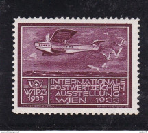 Seaplane Hydroplane Airplane Seagull Bird Austria Vienna / Stamp Exh / CINDERELLA LABEL VIGNETTE WIPA MH*  Very Light - Aviones