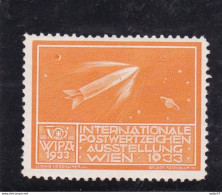 ROCKET Space Planet Saturn - Austria Wien Vienna / Stamp Exhibition / CINDERELLA LABEL VIGNETTE WIPA 1933 MH* Very Light - Unused Stamps