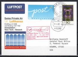 2002 Dusseldorf - Newark   Lufthansa First Flight, Erstflug, Premier Vol ( 1 Card ) - Autres (Air)