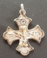 Pendentif Médaille Croix Religieuse Fin XIXe Argent 800 Et Or  "Souvenir De Communion" Religious Medal - Religion &  Esoterik