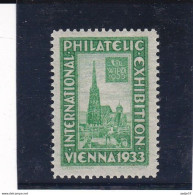 Austria, Cinderella WIPA.1933, International Philatelic Exhibition, Vienna, Small Size Poster Stamp, MNH** - Nuevos