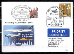 2002 Wien - Berlin 75th Anniversary   Lufthansa First Flight, Erstflug, Premier Vol ( 1 Card ) - Autres (Air)