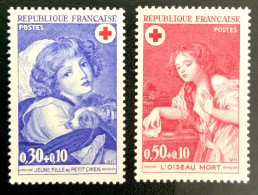 1971 FRANCE N 1700 / 1701 - CROIX ROUGE - JEUNÉ FILLE AU PETIT CHIEN / L’OISEAU ET LA MORT - NEUF** - Unused Stamps