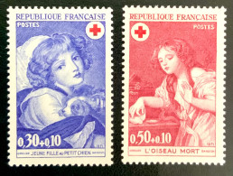 1971 FRANCE N 1700 / 1701 - CROIX ROUGE - JEUNÉ FILLE AU PETIT CHIEN / L’OISEAU ET LA MORT - NEUF** - Ungebraucht