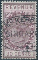 Great Britain - ENGLAND,Queen Victoria,Revenue Stamp Tax,Straits Settlements,30 Cents,Canceled In Singapore - Straits Settlements