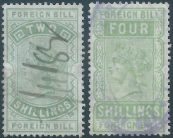 Great Britain - ENGLAND,Queen Victoria,Revenue Stamp Tax,Foreign Bill,Two & Four Shilings (2&4sh)Canceled 1884 - Revenue Stamps