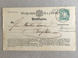 Deutschland Bavaria Bayern Stationery Entier Postal Ganzsachen 2 Pfennig Munchen Kempten - Postwaardestukken