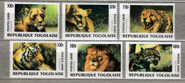 Togo Fauna Animals Wild Cats 2000 MNH (**) Mi 2991-2996 #Fauna859 - Raubkatzen