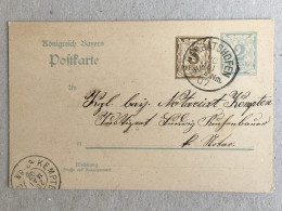 Deutschland Bavaria Bayern Stationery Entier Postal Ganzsachen 2 Pfennig + 3 Pfennig Kempten 1907 - Postal  Stationery