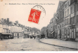 60 .n°108627 . Breteuil . Cafe De France .hotel De Ville .rue De La Republique . - Breteuil