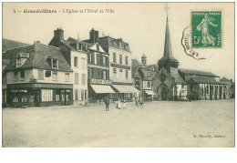 60.GRANDVILLIERS.n°18951.L'EGLISE ET L'HOTEL DE VILLE.COIFFEUR.LA RUCHE PICARDE - Grandvilliers