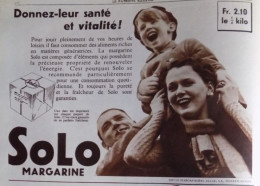 Publicité De Presse ; Margarine Solo  - Art Déco - Publicités