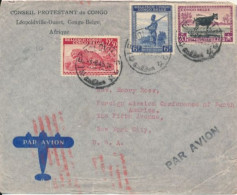 BELGIAN CONGO AIR CROSSED OUT  COVER FROM LEO 01.080.45 TO NY - Cartas & Documentos