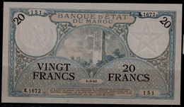 MOROCCO 1945 BANKNOTES 20 FRANCS UNC !! - Morocco