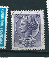 N° 714 Filigrane étoile Monnaie Syracusaine 15 Timbre Italie 1955 / 1960 Oblitéré - 1946-60: Gebraucht