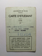 1975 Carte D'ETUDIANT Université De Reims U.E.R - Lidmaatschapskaarten
